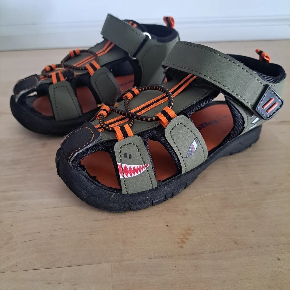 RuggedBear Toddler Dinosaur Sandals Size L Olive/Orange